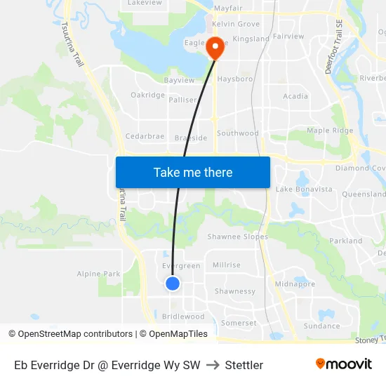 Eb Everridge Dr @ Everridge Wy SW to Stettler map