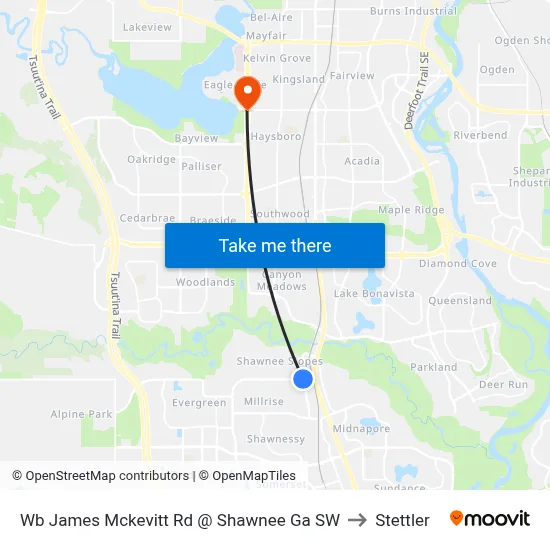 Wb James Mckevitt Rd @ Shawnee Ga SW to Stettler map