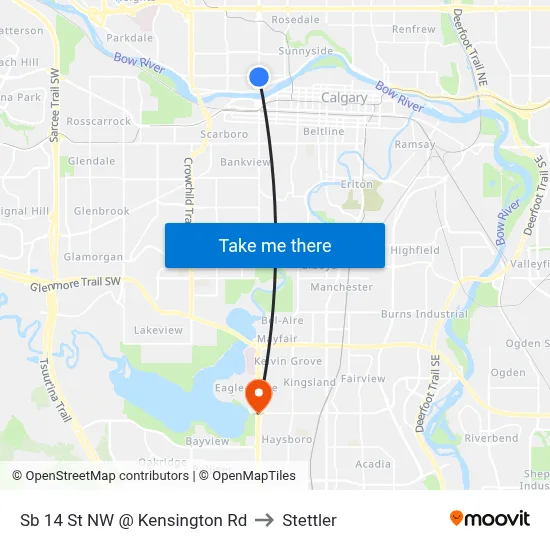 Sb 14 St NW @ Kensington Rd to Stettler map