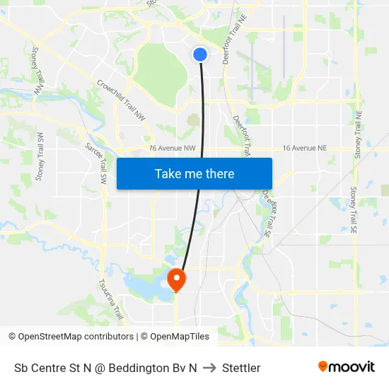 Sb Centre St N @ Beddington Bv N to Stettler map