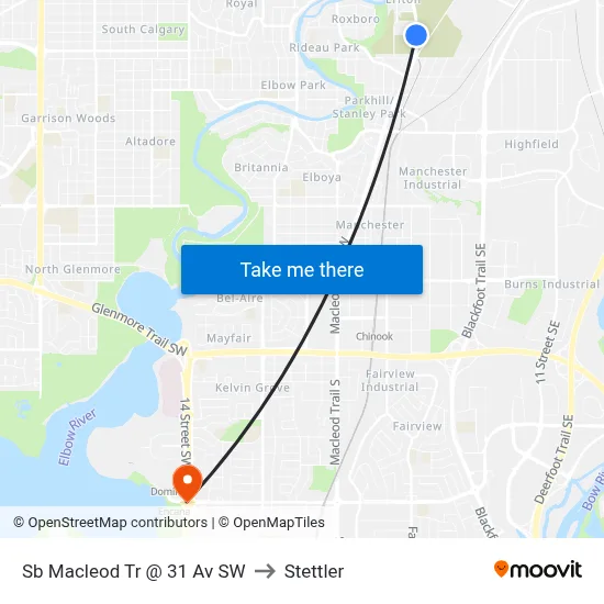 Sb Macleod Tr @ 31 Av SW to Stettler map