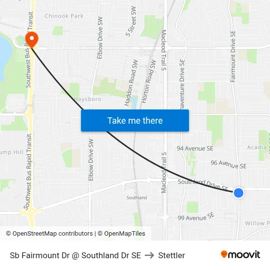 Sb Fairmount Dr @ Southland Dr SE to Stettler map