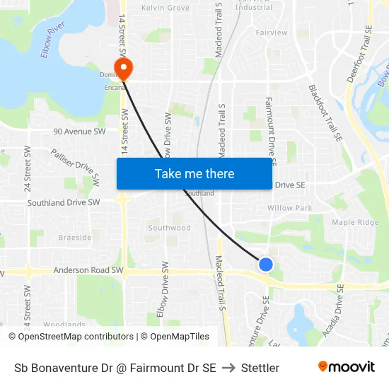 Sb Bonaventure Dr @ Fairmount Dr SE to Stettler map