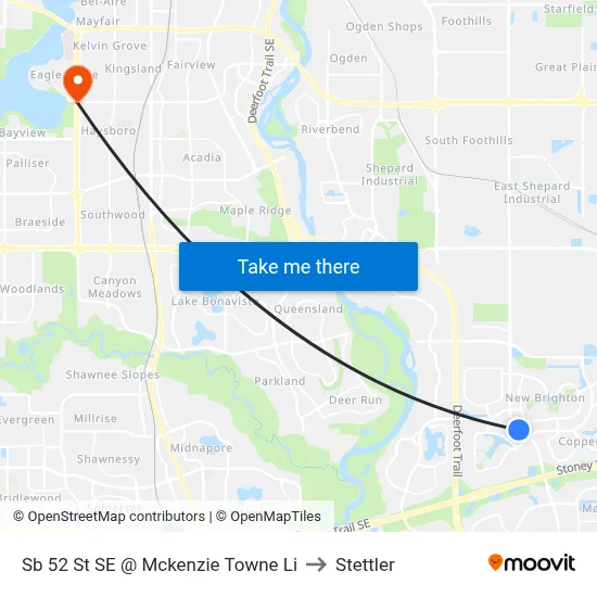 Sb 52 St SE @ Mckenzie Towne Li to Stettler map