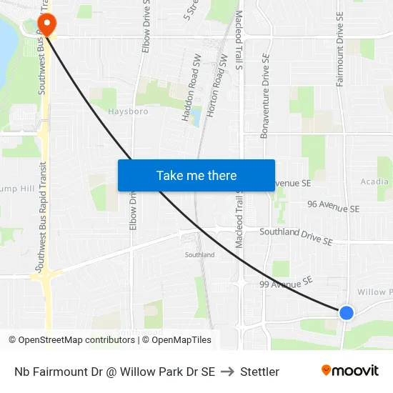 Nb Fairmount Dr @ Willow Park Dr SE to Stettler map
