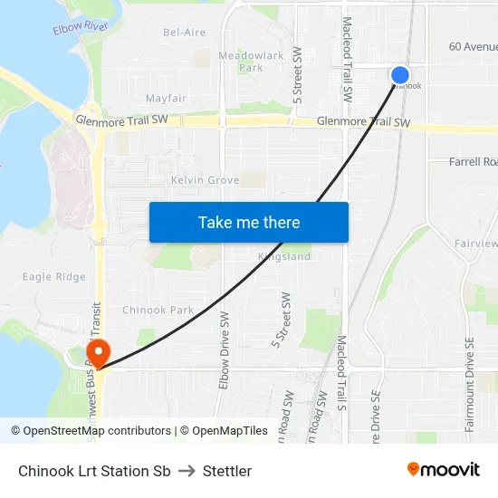 Chinook Lrt Station Sb to Stettler map