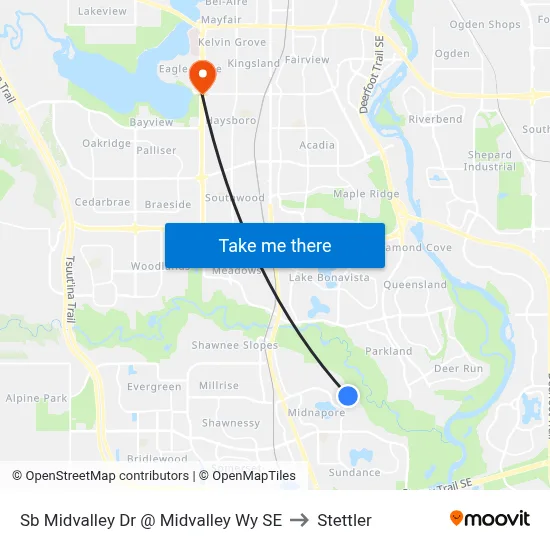 Sb Midvalley Dr @ Midvalley Wy SE to Stettler map