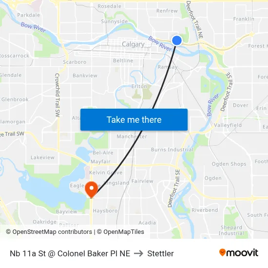 Nb 11a St @ Colonel Baker Pl NE to Stettler map