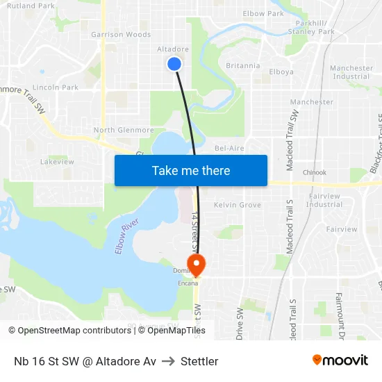 Nb 16 St SW @ Altadore Av to Stettler map