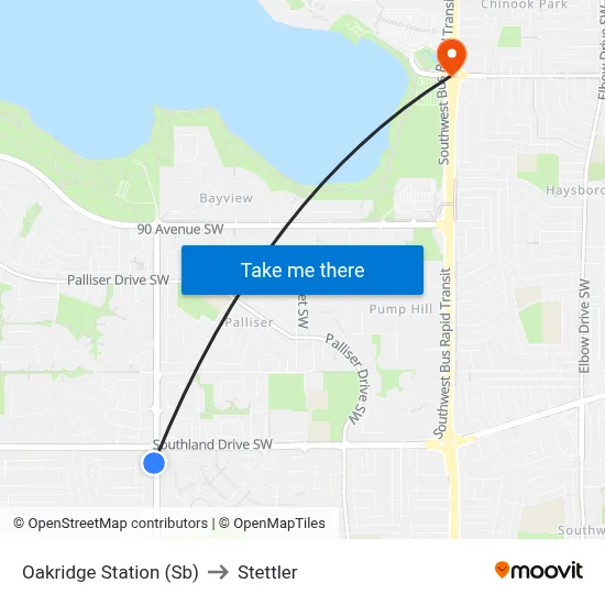 Oakridge Station (Sb) to Stettler map
