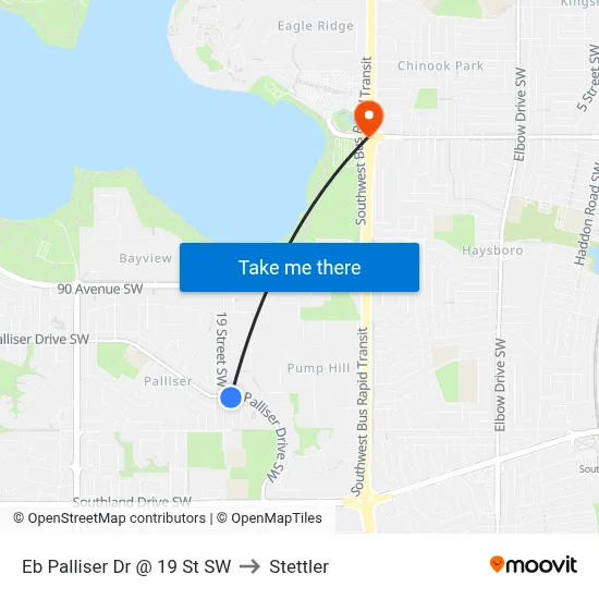 Eb Palliser Dr @ 19 St SW to Stettler map