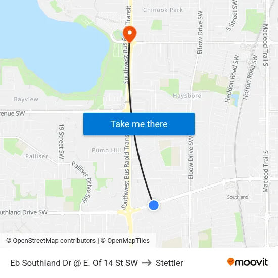 Eb Southland Dr @ E. Of 14 St SW to Stettler map