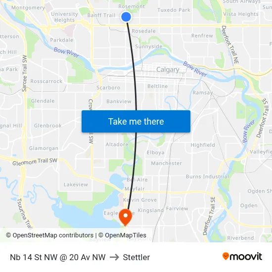 Nb 14 St NW @ 20 Av NW to Stettler map