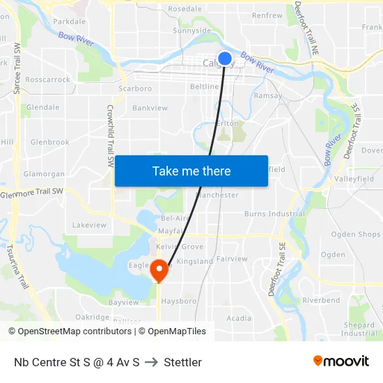 Nb Centre St S @ 4 Av S to Stettler map