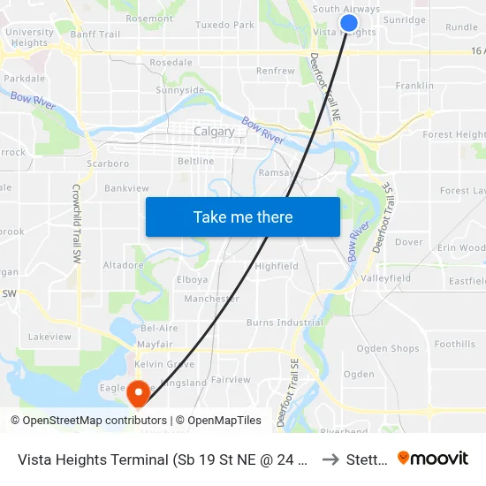 Vista Heights Terminal (Sb 19 St NE @ 24 Av Ne) to Stettler map