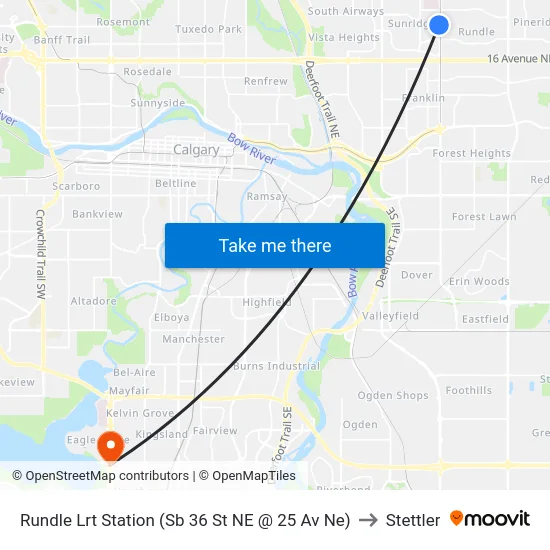 Rundle Lrt Station (Sb 36 St NE @ 25 Av Ne) to Stettler map