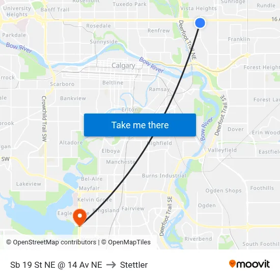 Sb 19 St NE @ 14 Av NE to Stettler map