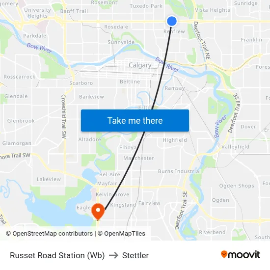 Russet Road Station (Wb) to Stettler map