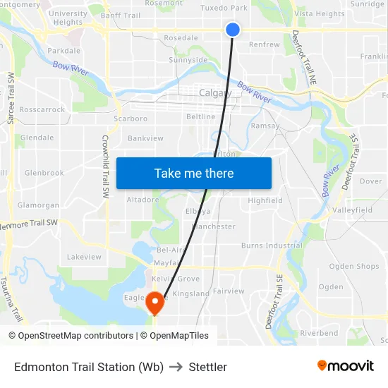 Edmonton Trail Station (Wb) to Stettler map