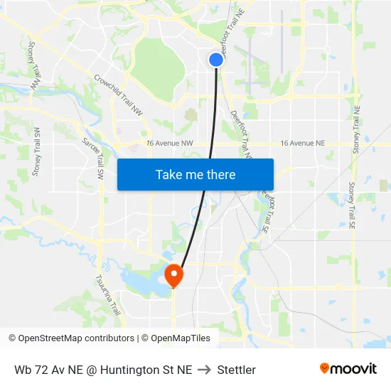 Wb 72 Av NE @ Huntington St NE to Stettler map