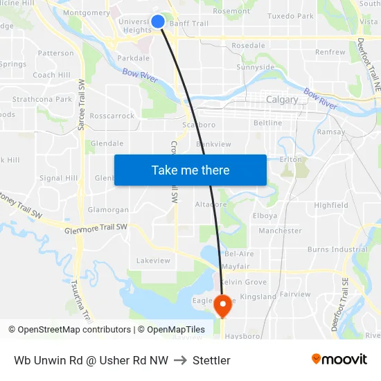 Wb Unwin Rd @ Usher Rd NW to Stettler map