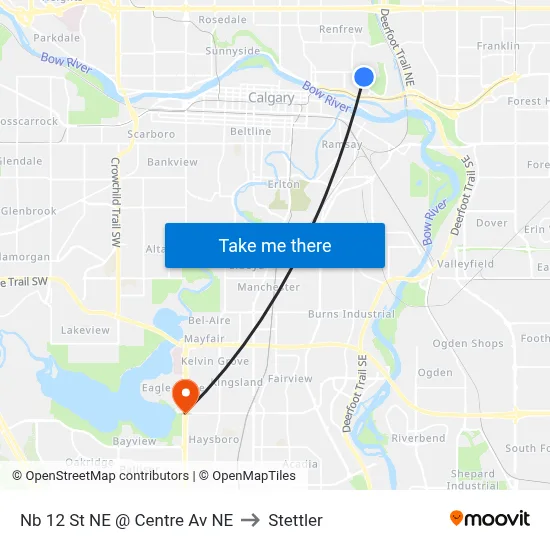 Nb 12 St NE @ Centre Av NE to Stettler map