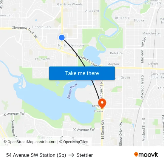 54 Avenue SW Station (Sb) to Stettler map
