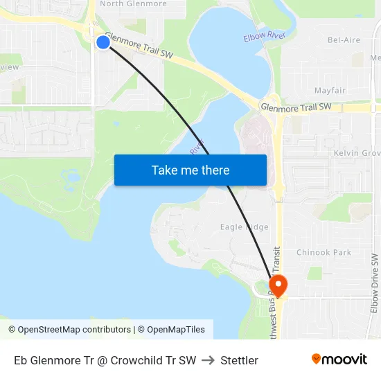Eb Glenmore Tr @ Crowchild Tr SW to Stettler map