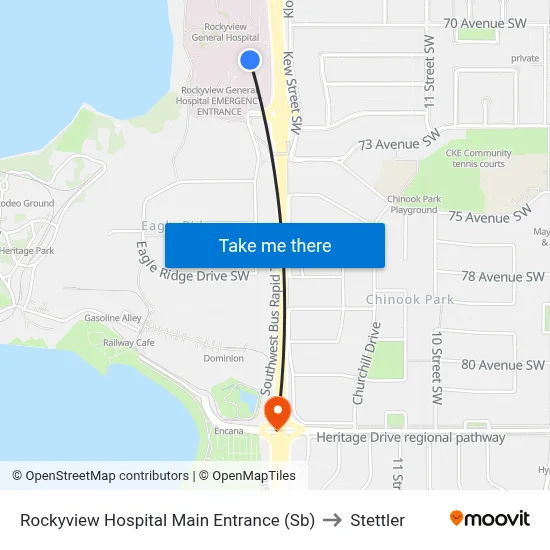 Rockyview Hospital Main Entrance (Sb) to Stettler map