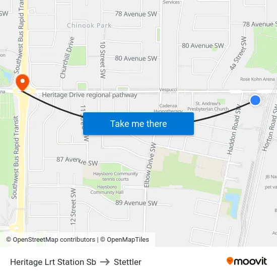 Heritage Lrt Station Sb to Stettler map