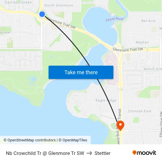 Nb Crowchild Tr @ Glenmore Tr SW to Stettler map