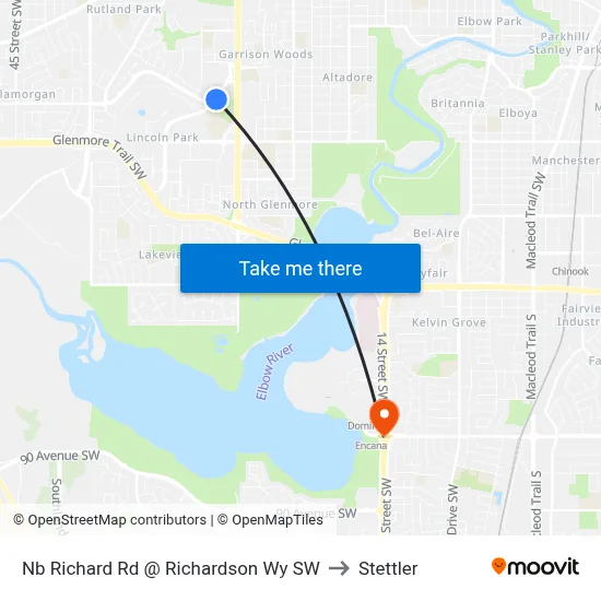 Nb Richard Rd @ Richardson Wy SW to Stettler map