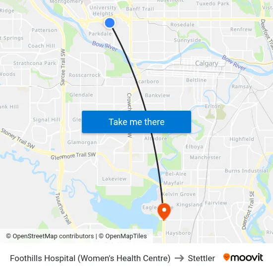 Foothills Hospital (Women's Health Centre) to Stettler map