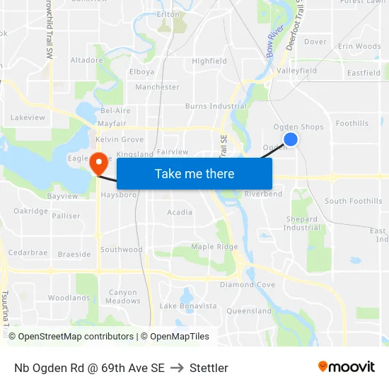 Nb Ogden Rd @ 69th Ave SE to Stettler map