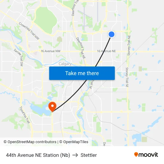 44th Avenue NE Station (Nb) to Stettler map