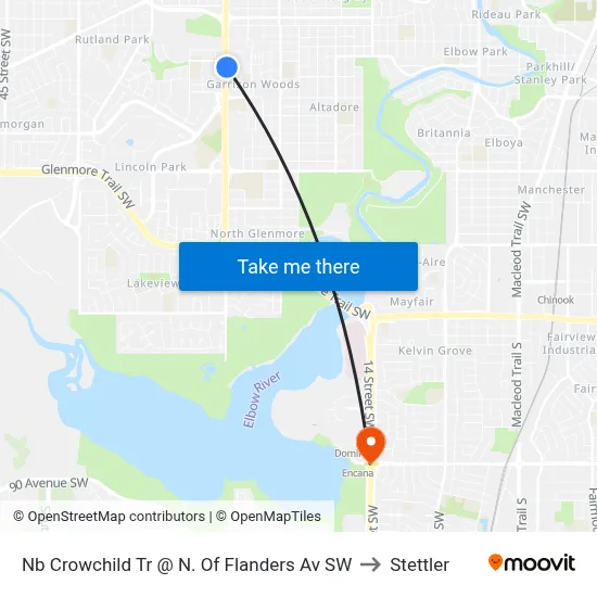 Nb Crowchild Tr @ N. Of Flanders Av SW to Stettler map