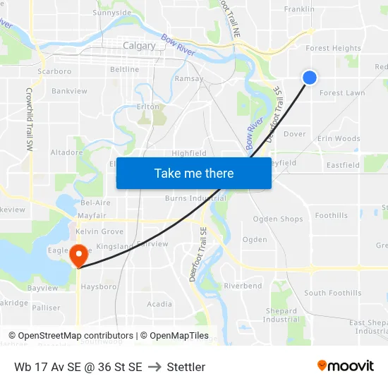 Wb 17 Av SE @ 36 St SE to Stettler map