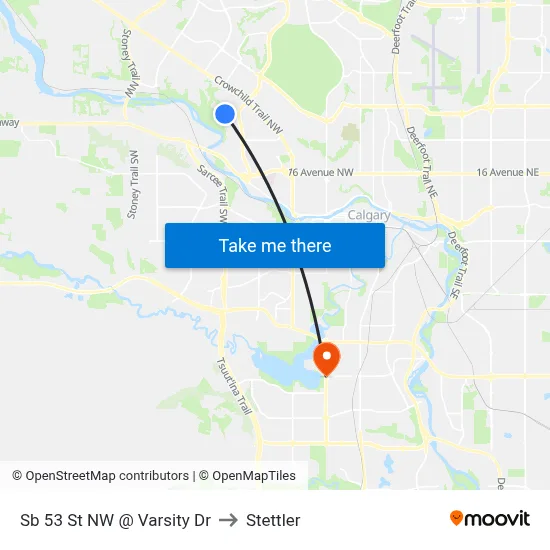 Sb 53 St NW @ Varsity Dr to Stettler map