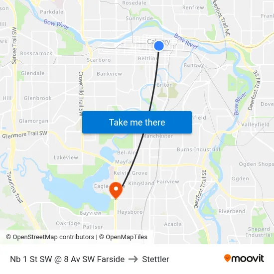 Nb 1 St SW @ 8 Av SW Farside to Stettler map