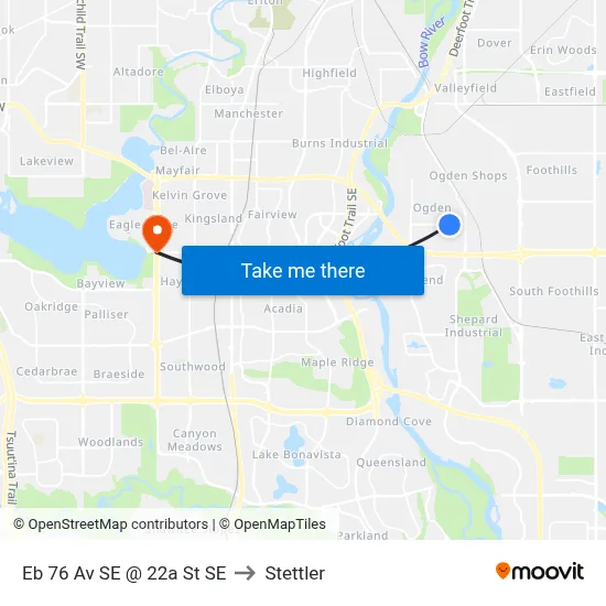 Eb 76 Av SE @ 22a St SE to Stettler map