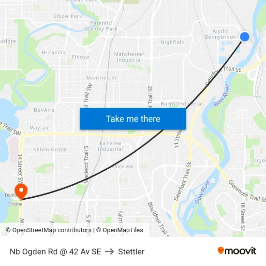 Nb Ogden Rd @ 42 Av SE to Stettler map