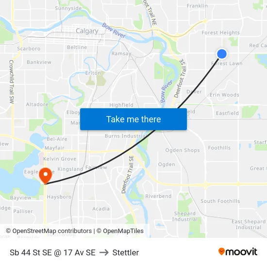 Sb 44 St SE @ 17 Av SE to Stettler map
