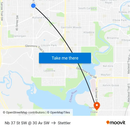 Nb 37 St SW @ 30 Av SW to Stettler map