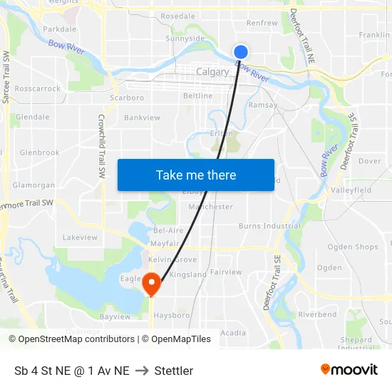 Sb 4 St NE @ 1 Av NE to Stettler map