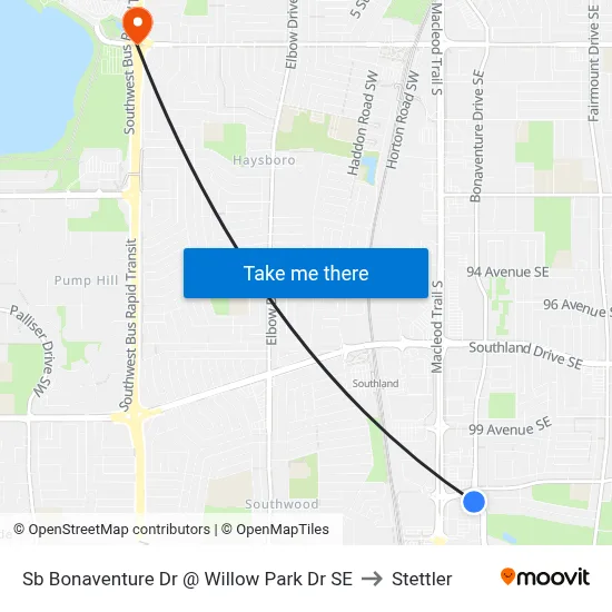 Sb Bonaventure Dr @ Willow Park Dr SE to Stettler map