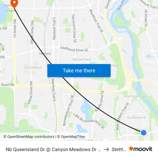 Nb Queensland Dr @ Canyon Meadows Dr SE to Stettler map