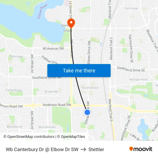 Wb Canterbury Dr @ Elbow Dr SW to Stettler map