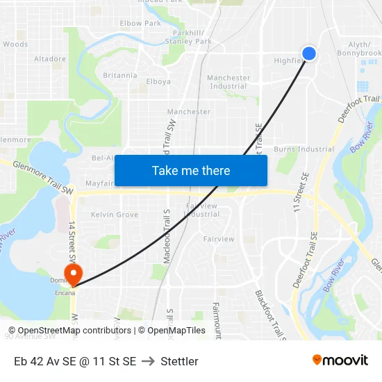 Eb 42 Av SE @ 11 St SE to Stettler map