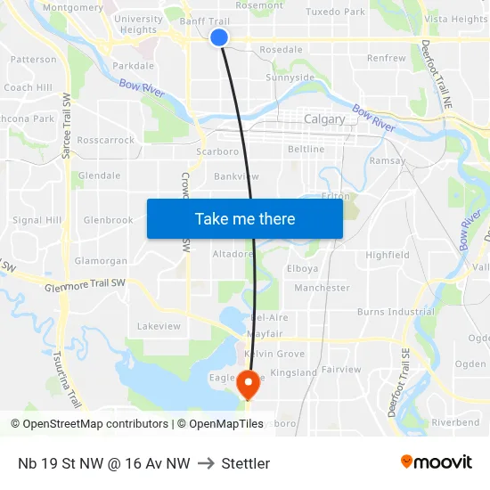 Nb 19 St NW @ 16 Av NW to Stettler map