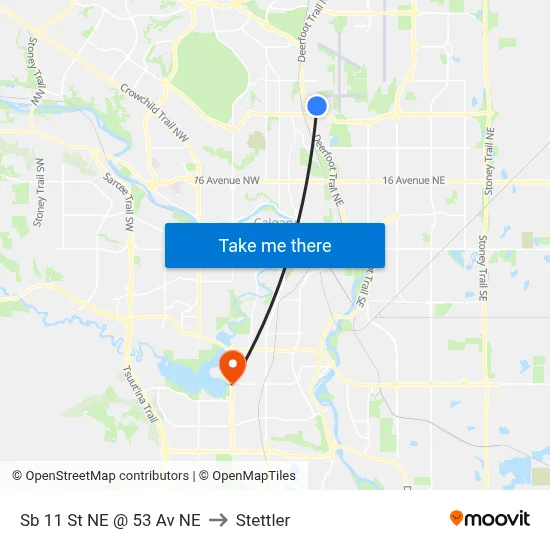 Sb 11 St NE @ 53 Av NE to Stettler map